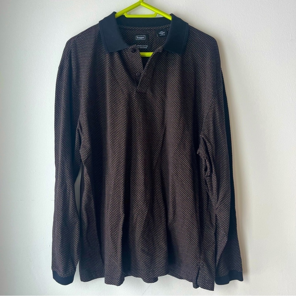 Haggar Brown Polo Shirt L | Retro Preppy Casual 100% Mercerized Cotton
